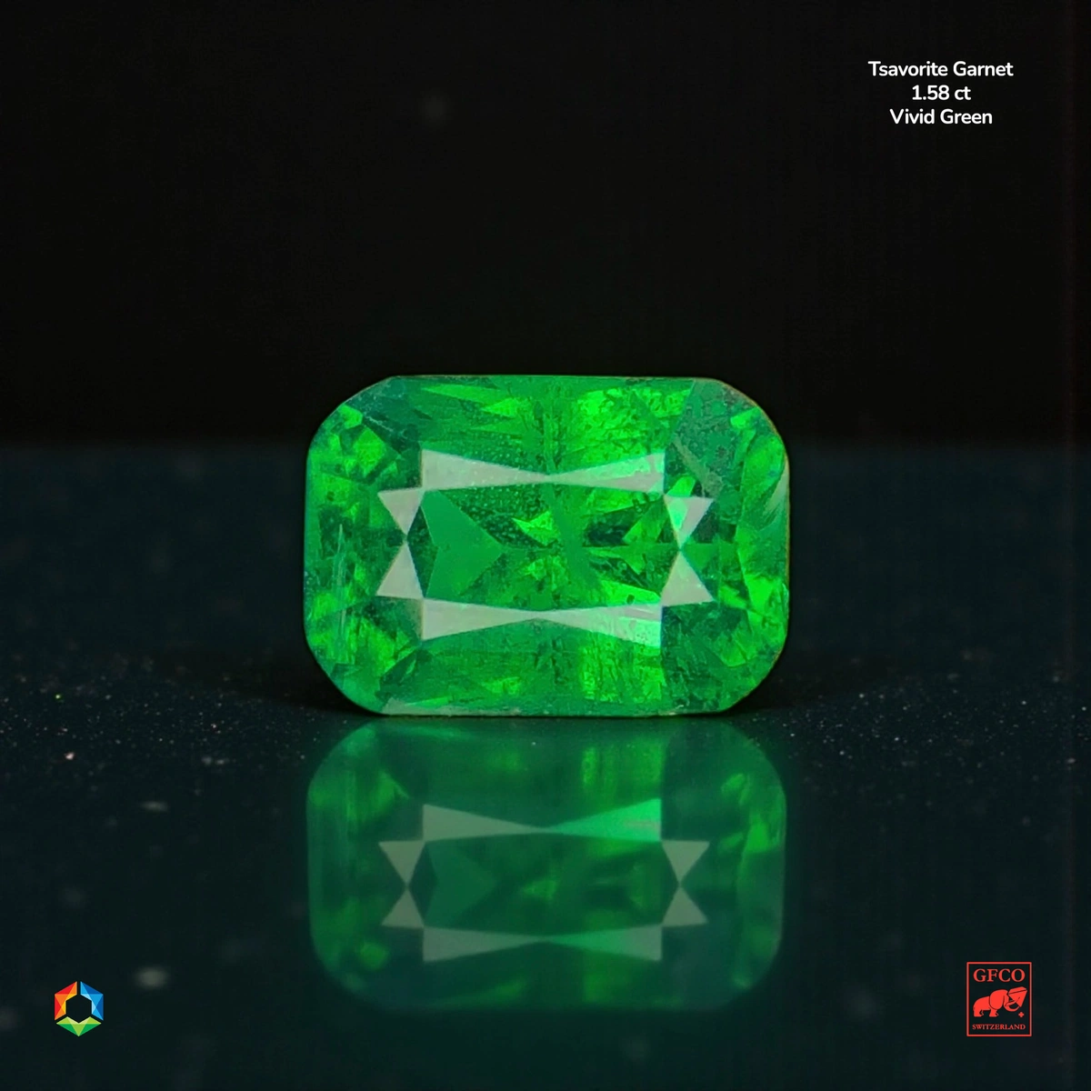 1.58 ct Green Tsavorite Garnet Cushion – GFCO Certified