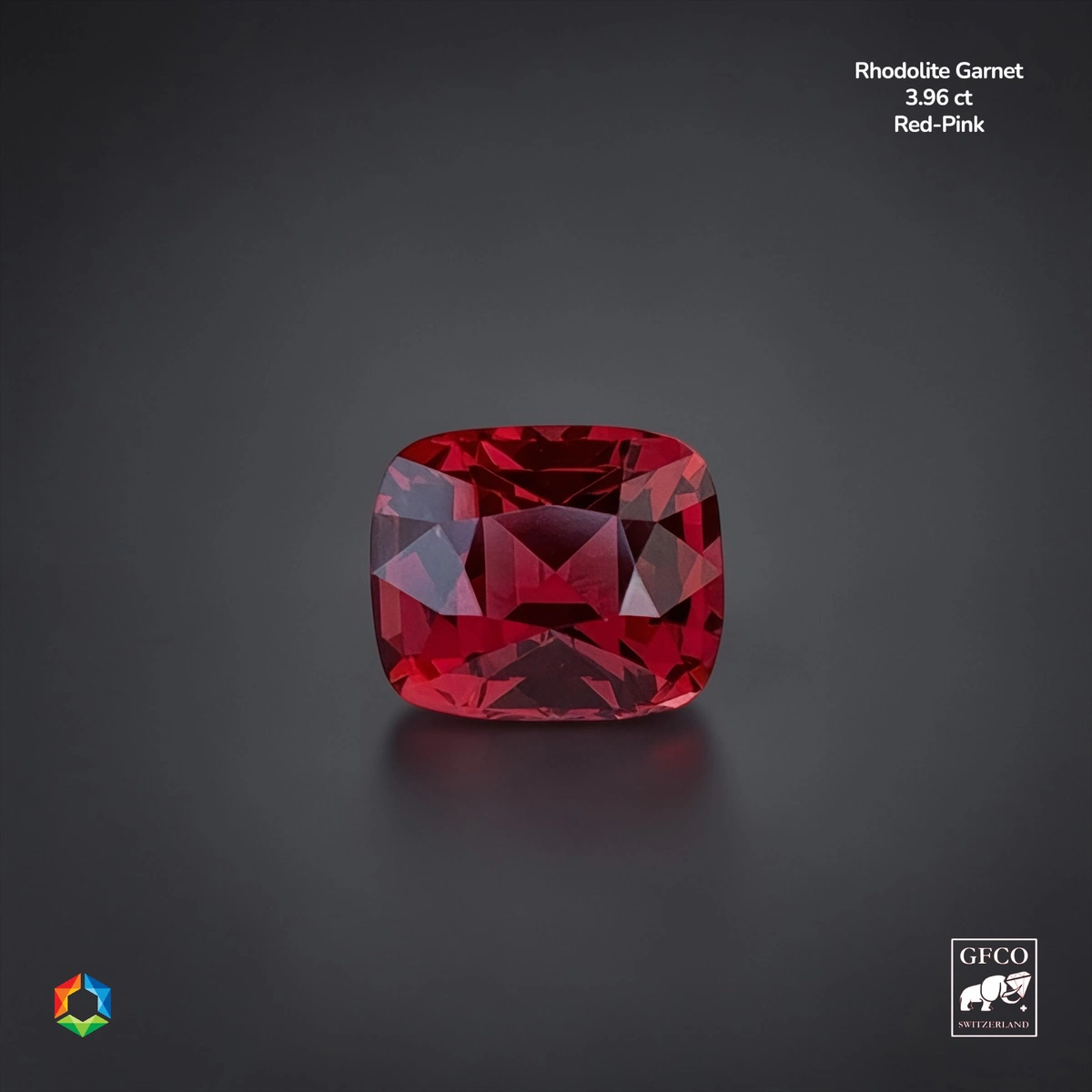 3.96 ct Red Rhodolite Garnet Cushion – GFCO Certified