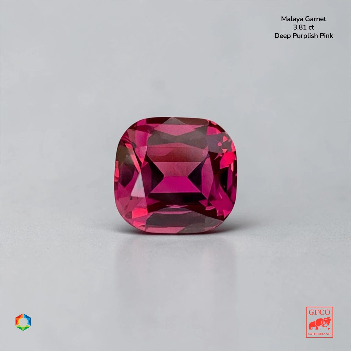 3.81 ct Pink Malaya Garnet Cushion – GFCO Certified