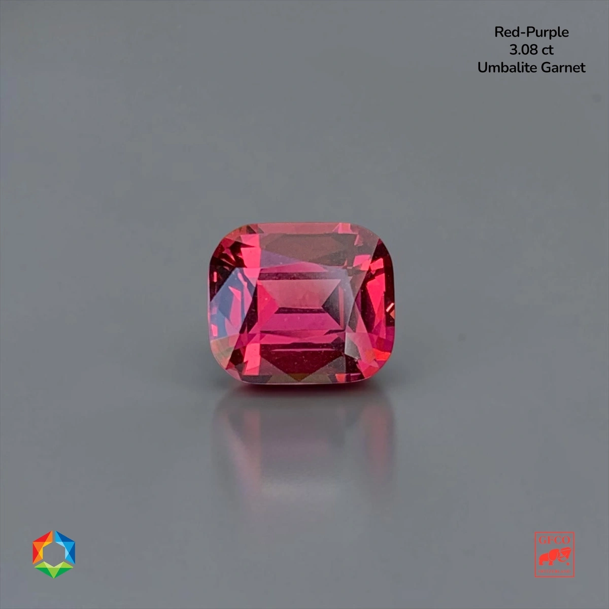 3.08 ct Red Umbalite Garnet Cushion – GFCO Certified