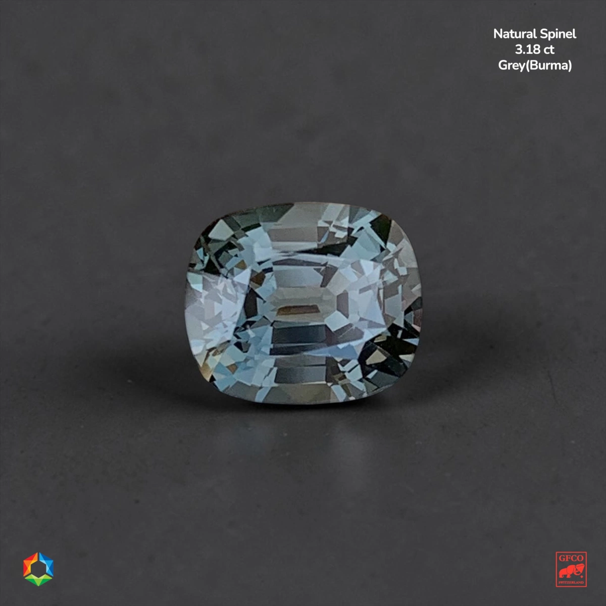 3.18 ct Grey Grey Spinel Cushion – GFCO Certified