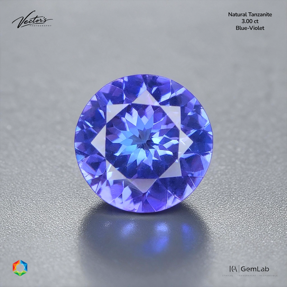 3.00 ct Purple Tanzanite Round, Heated – ICA Certified