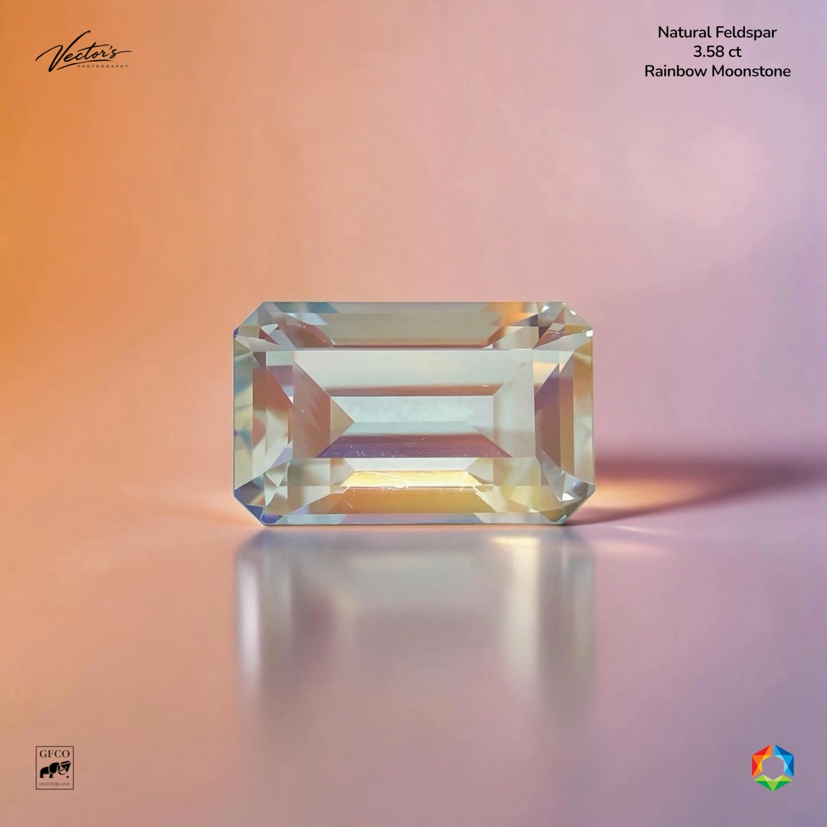 3.58 ct Multicolour Rainbow Moonstone Octagon – GFCO Certified