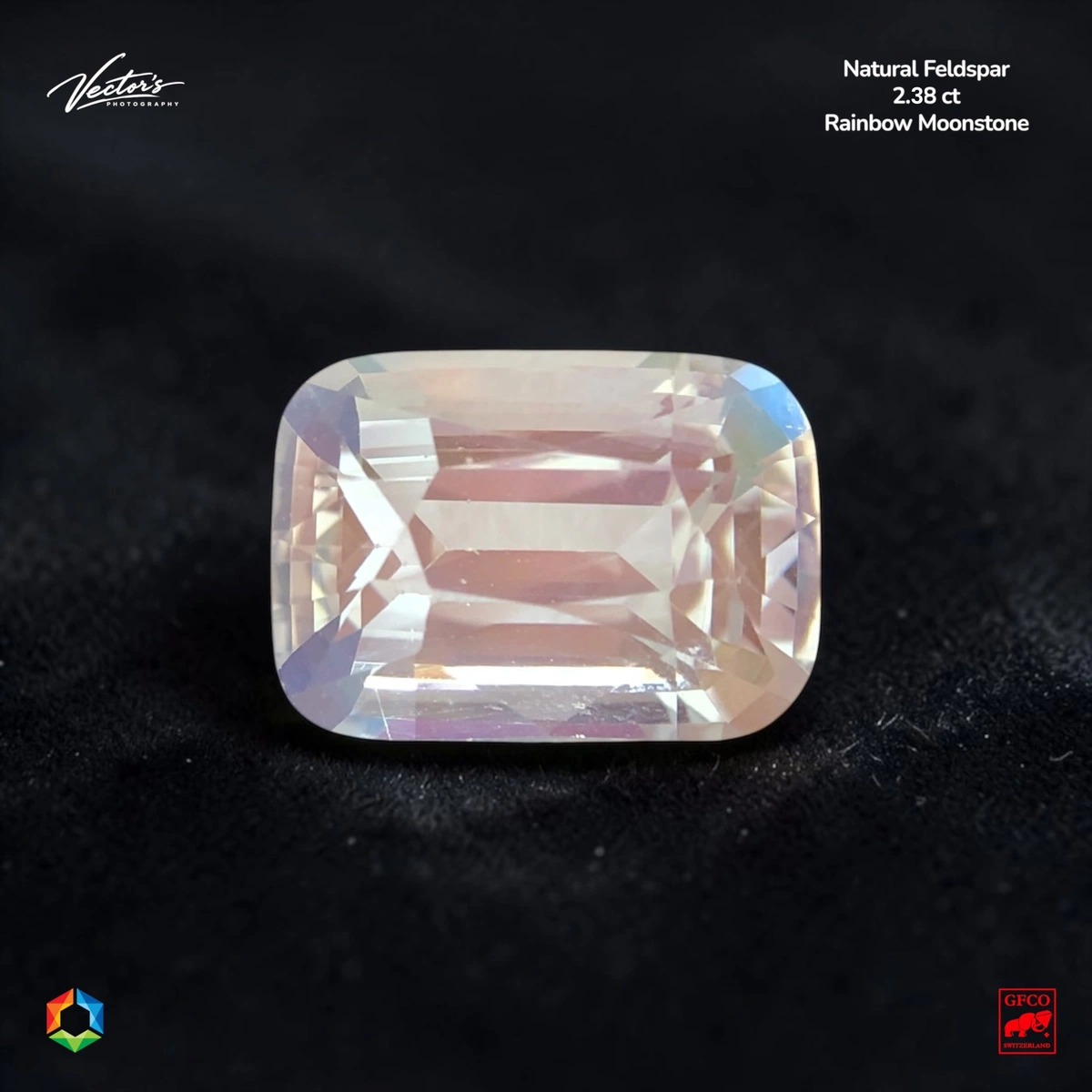 2.38 ct Multicolour Rainbow Moonstone Cushion – GFCO Certified