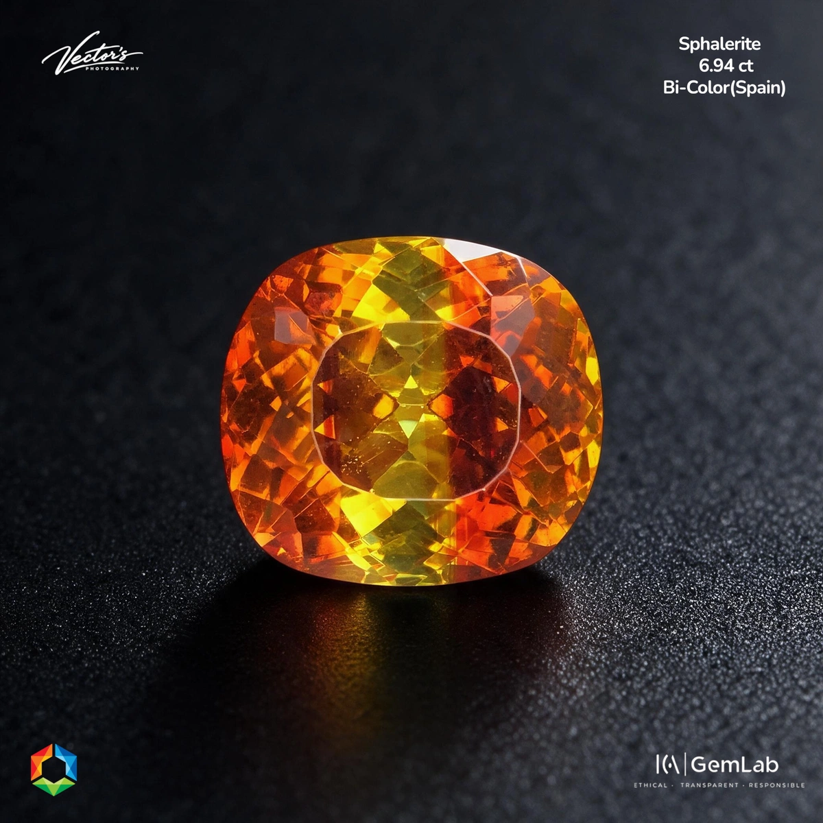 6.94 ct Multicolour Sphalerite Cushion – ICA Certified